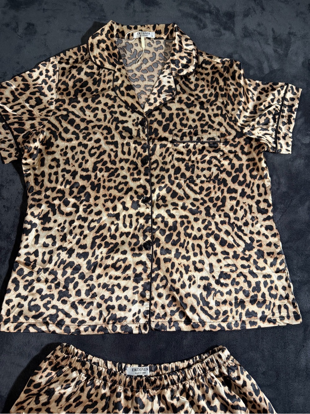 🐆EKOUAER Leopard Print Women Pajama Set - Tan & Black - Picture 2 of 11